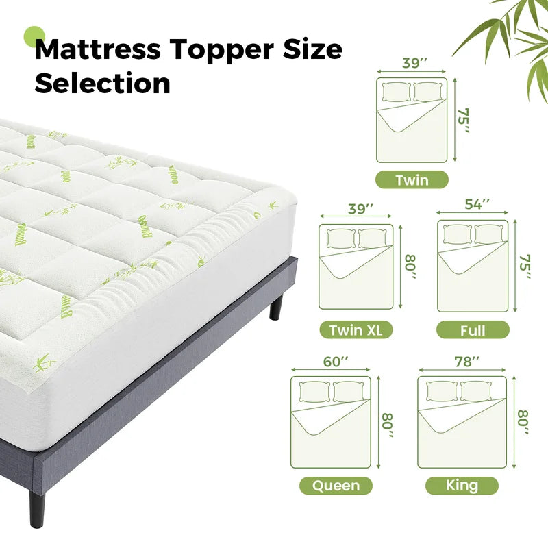 Bamboo Fiber Mattress Topper with Deep Pockets - Cooling & Support