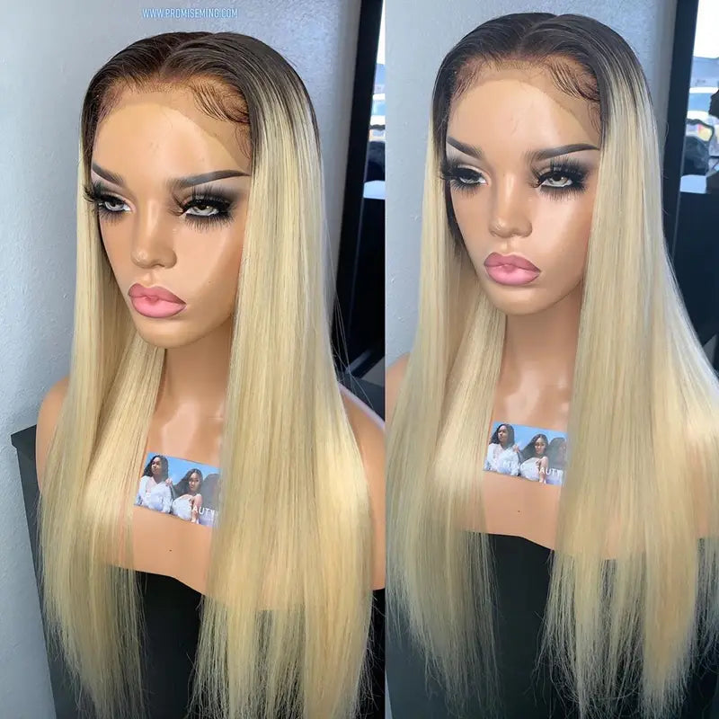 Human Hair Wigs 13x6 Lace Frontal Ombre Blonde & Dark Root Options