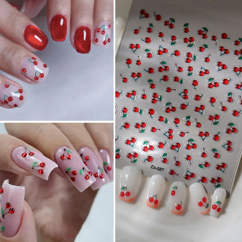 Self-Adhesive Cherry Nail Stickers - Cute Summer Fruit Design for Nails