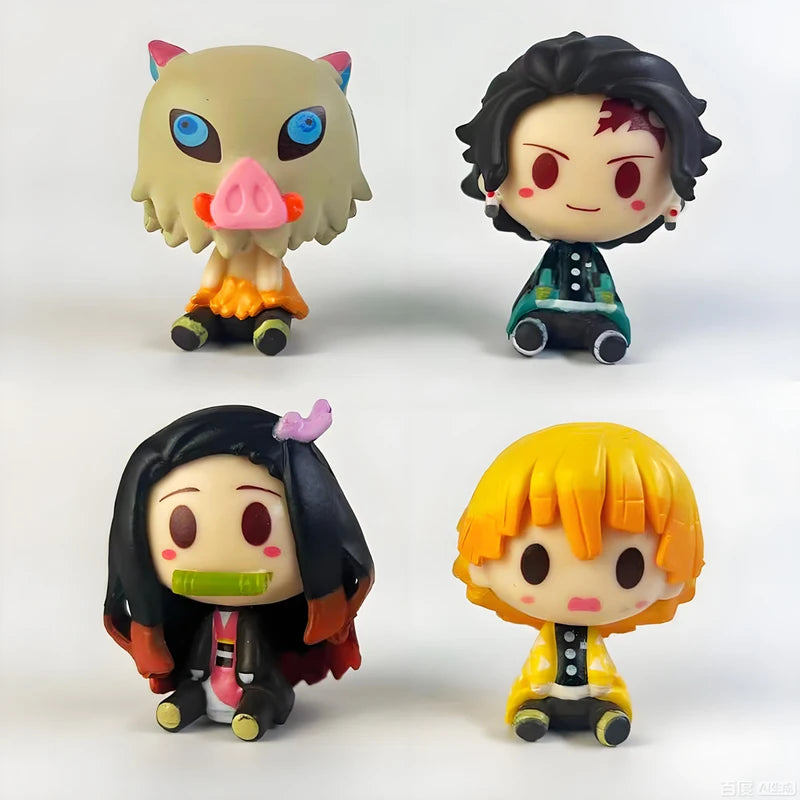 4PCS Anime Demon Slayer Mini Action Figures Nezuko Tanjirou Zenitsu Inosuke PVC Collectibles
