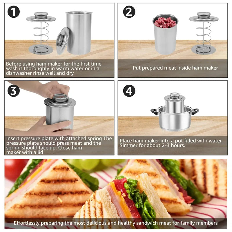 Stainless Steel Ham Maker with Thermometer - Meat Press for Pork & Poultry
