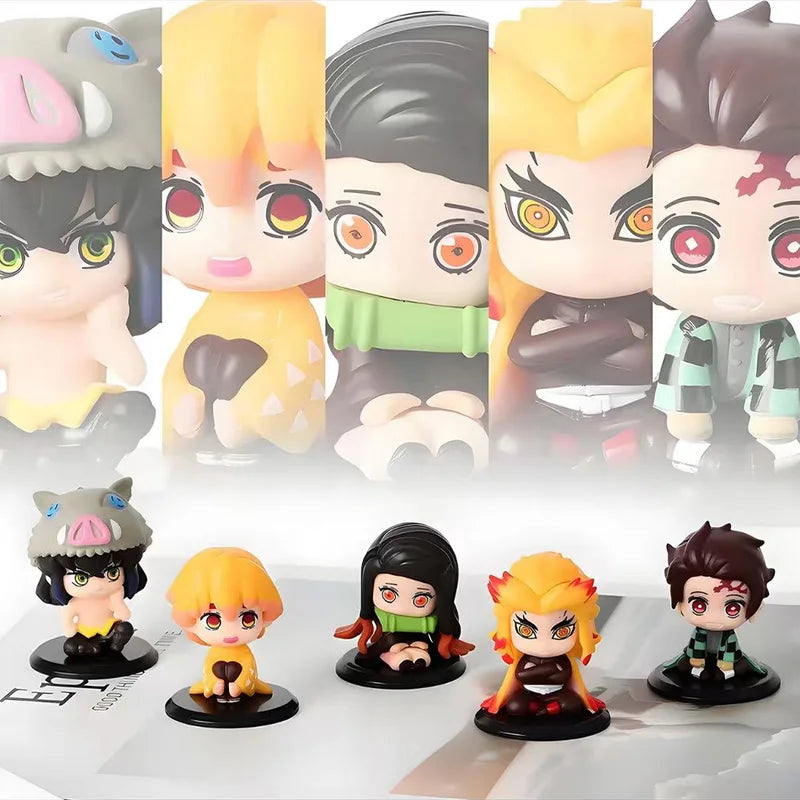 Anime Demon Slayer Sitting Ghost Doll Action Figures - Tanjiro & Inosuke Models