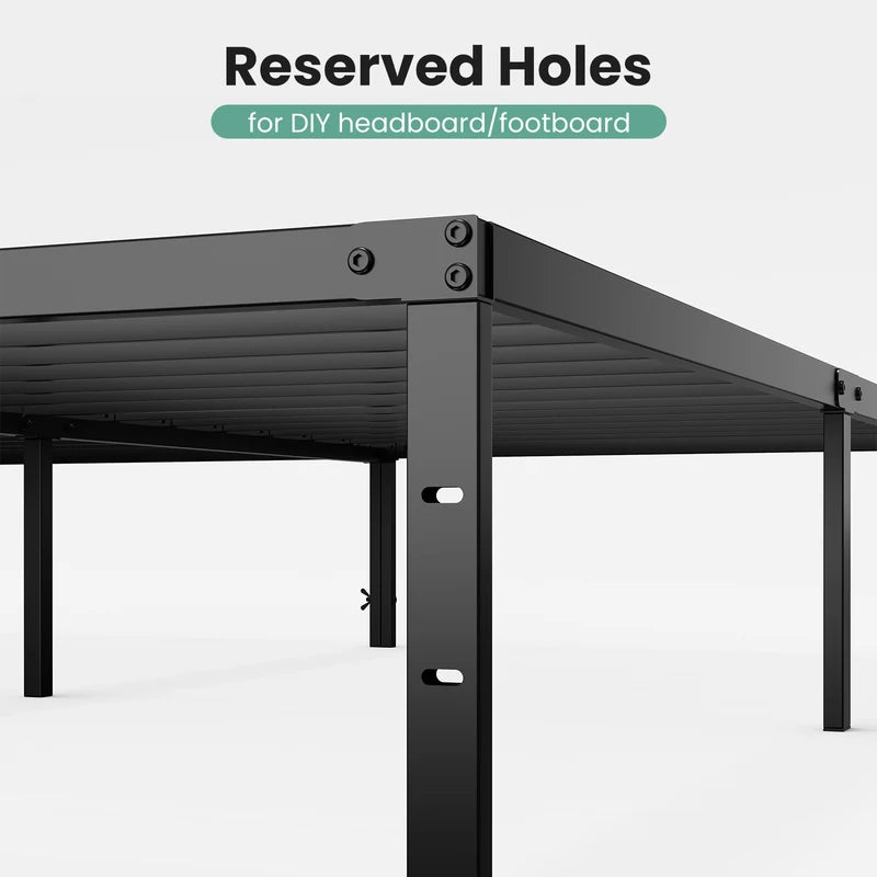 Metal Bed Frame with Storage Space - Twin to King Size, Sturdy Steel Slats