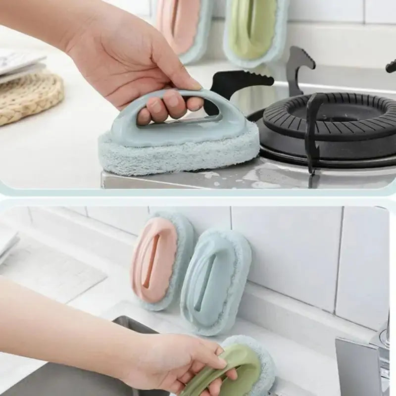 Multifunctional Bathroom Cleaning Brush with Handle - Portable Sponge Bath Scrubber