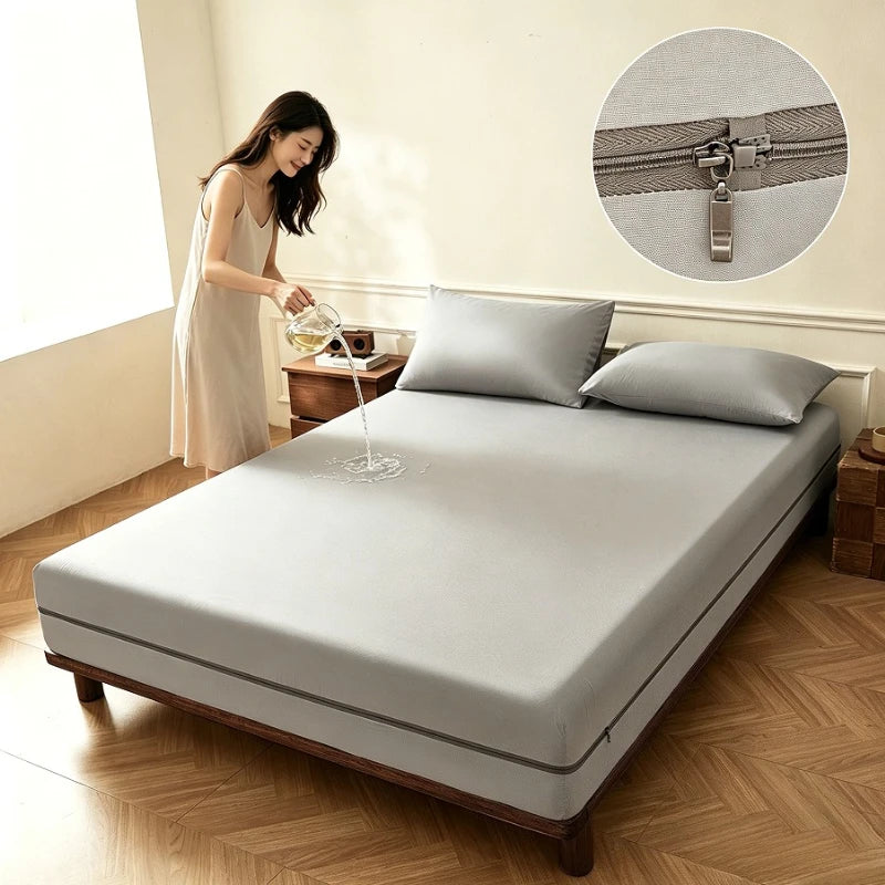 Nano Waterproof Breathable Mattress Encasement with 6-Sided Zipper - Silent Dustproof Bed Cover