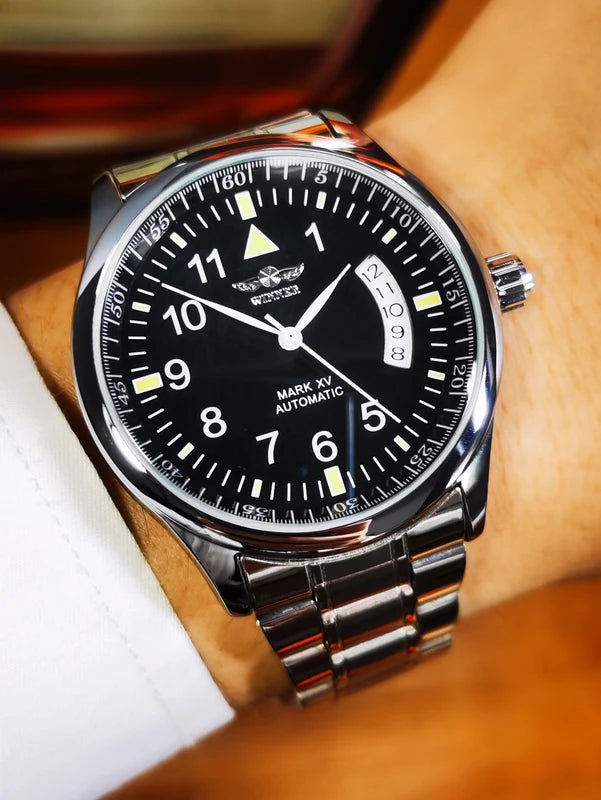 Men's Automatic Mechanical Watch with Leather Strap and Date Function