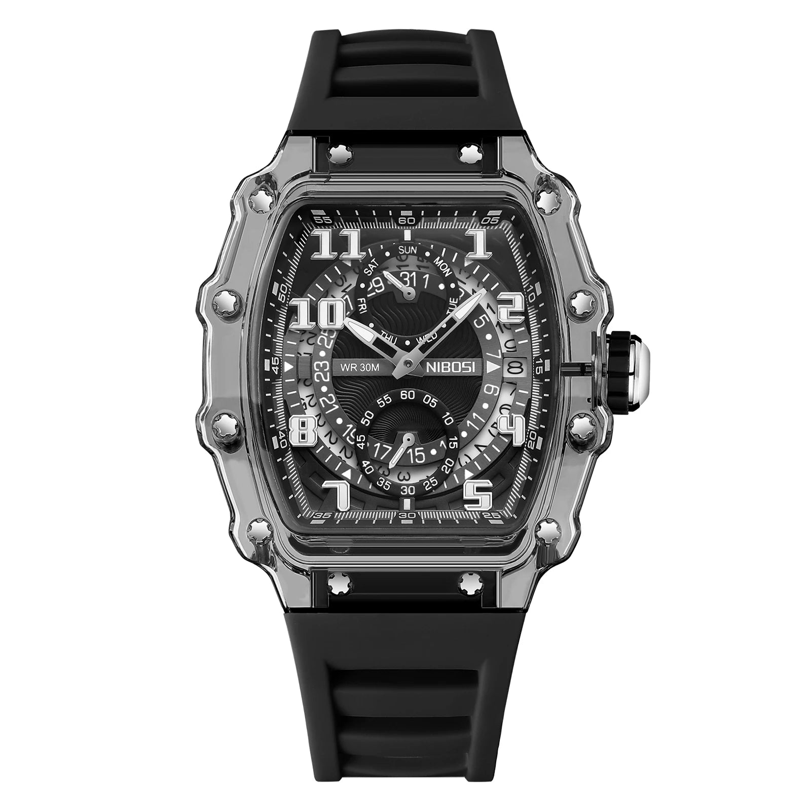 Luxury Skeleton Sports Watch for Men Automatic Quartz Luminous Silicone Strap