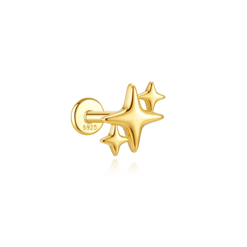 Dainty Star & Heart Chain Earrings for Women – Sterling Silver Piercing Jewelry