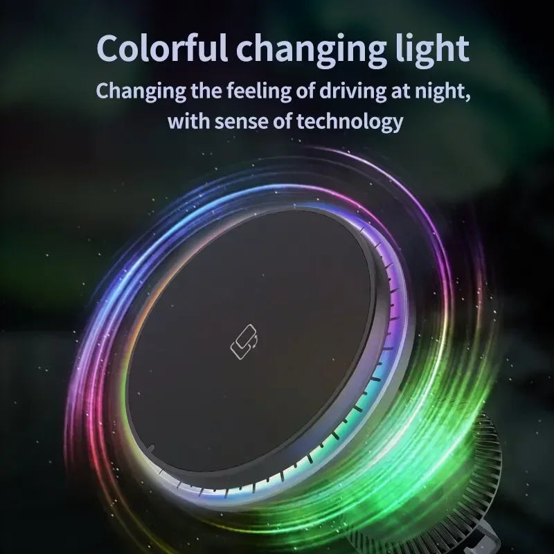 Magnetic Wireless Car Charger with RGB Lighting and Vent Mount for iPhone 12-17