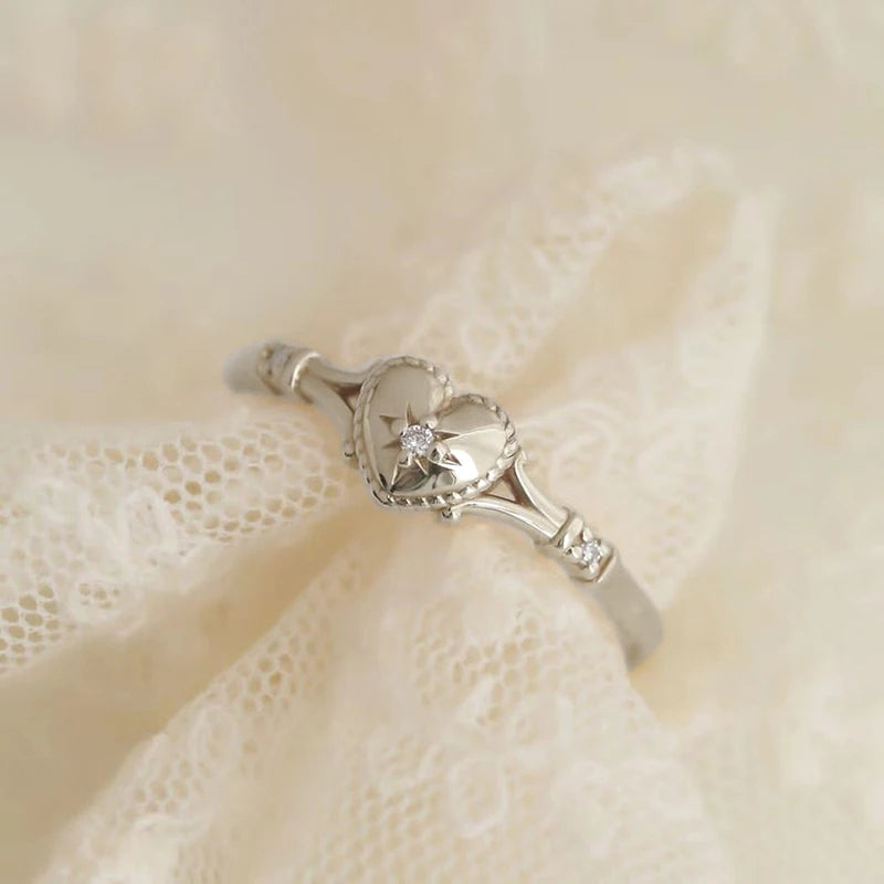 Heart-Shaped Gold Plated Stainless Steel Ring for Women Jewelry Accessories