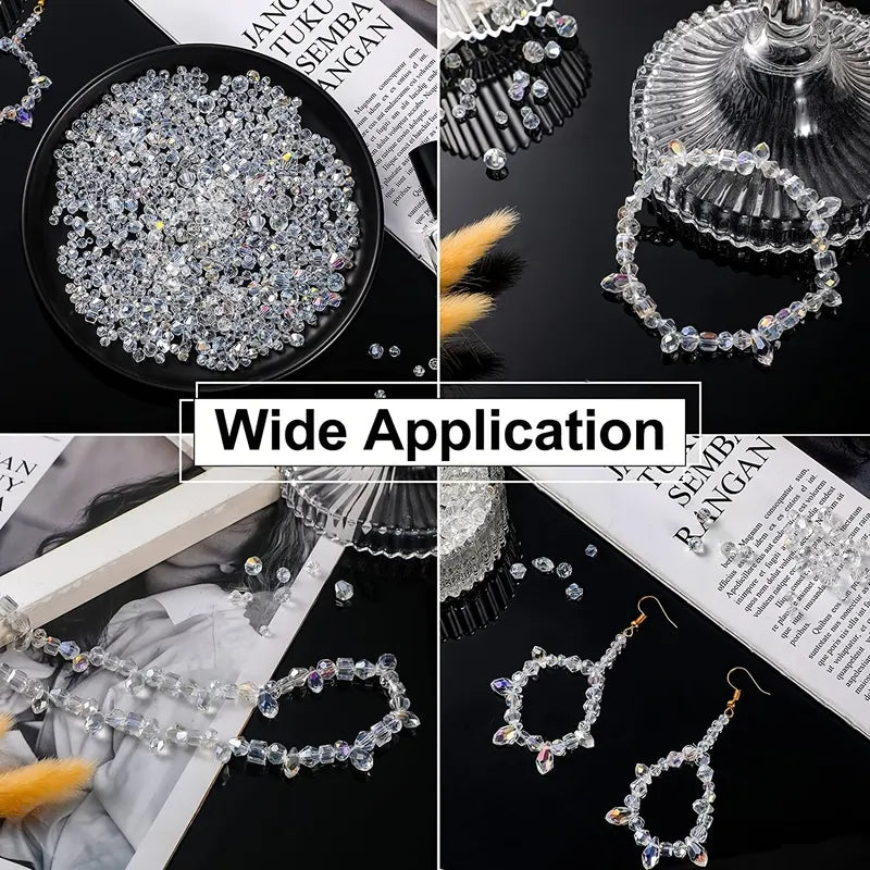 300pcs Mixed Sizes Crystal Rondelle Light AB Gems Loose Beads for Jewelry Making