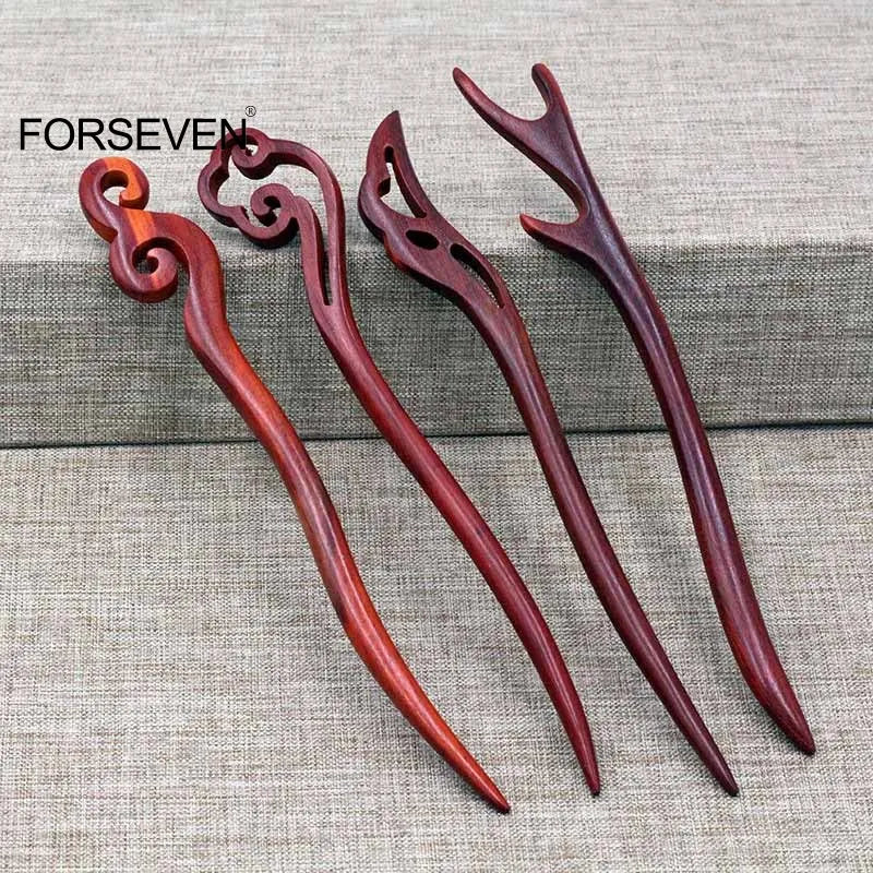 Vintage Red Sandalwood Hairpin Clips for Women Girls Men - Retro Hair Accessories