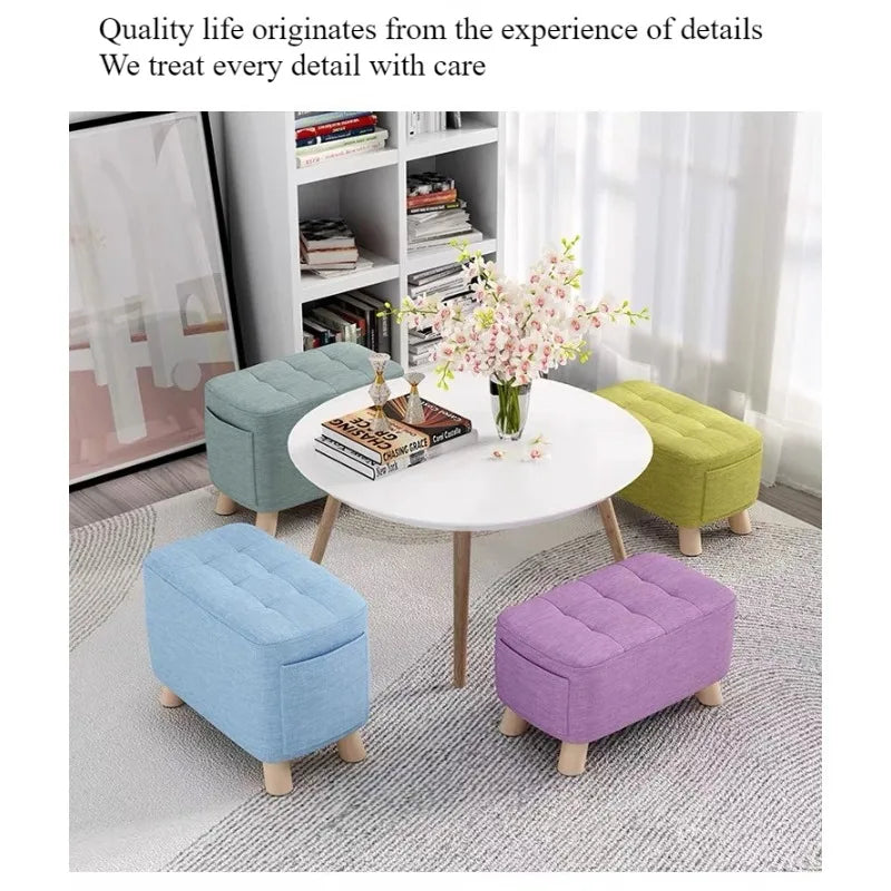 Wooden Fabric Stool for Home Shoe Changing, Footstool, Living Room Seat