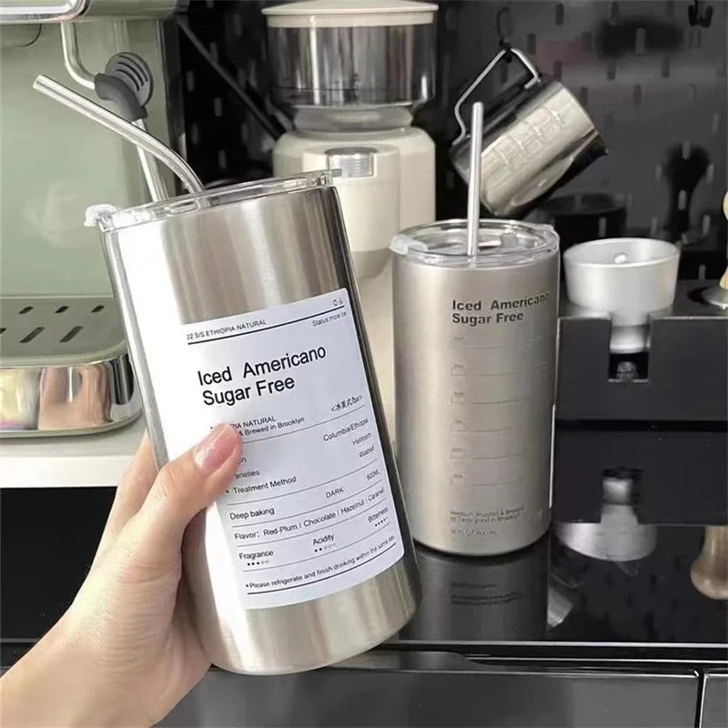 600ML Insulated Stainless Steel Tumbler with Straw - Double-Layer Reusable Cold Water Cup