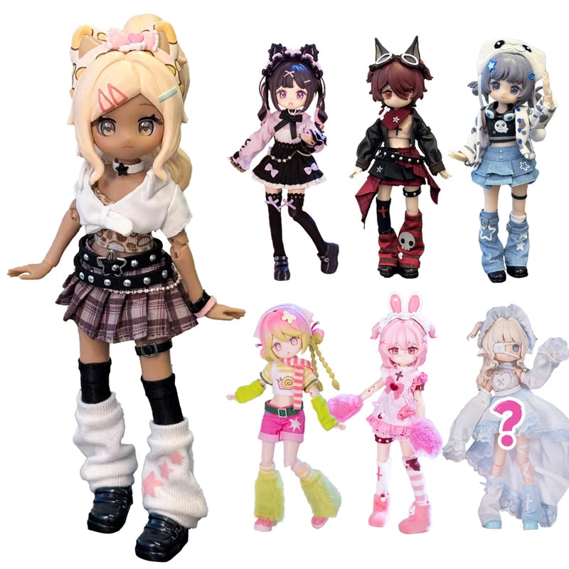 Cute Action Figure Doll Blind Box Toy Set - Movable Joints, Trendy Collectible Gift