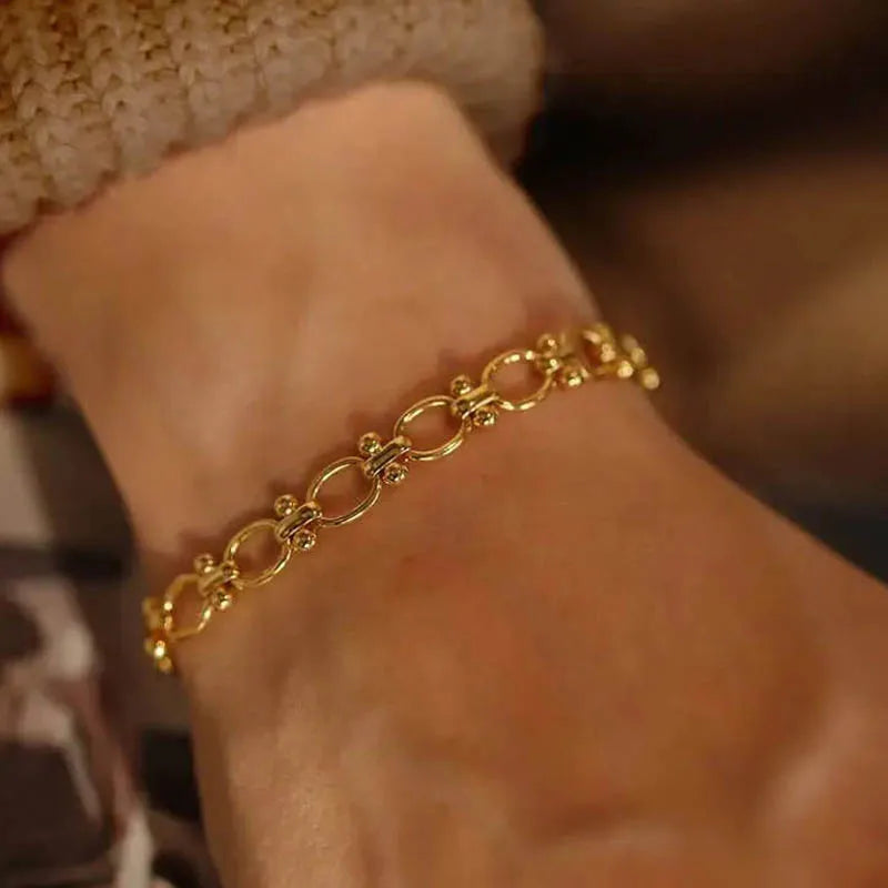 18k Gold Plated Chunky Oval Link Chain Bracelet for Women - Stainless Steel Jewelry