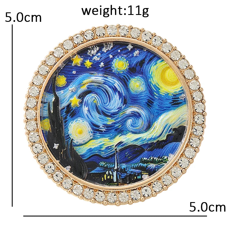 Starry Night and Reaper Brooch Pins for Women Men - Round Picture Jewelry Gift Set