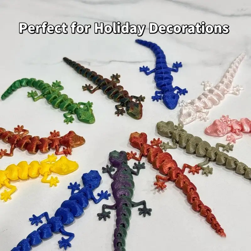 Colorful 3D Printed Movable Joint Lizards Reptile Desktop Ornaments - Set of 20