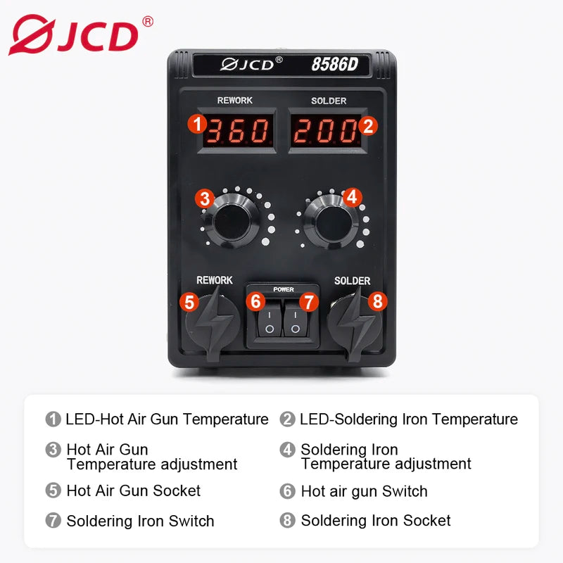 Dual-Function Soldering Station with Hot Air Gun 750W LCD Display