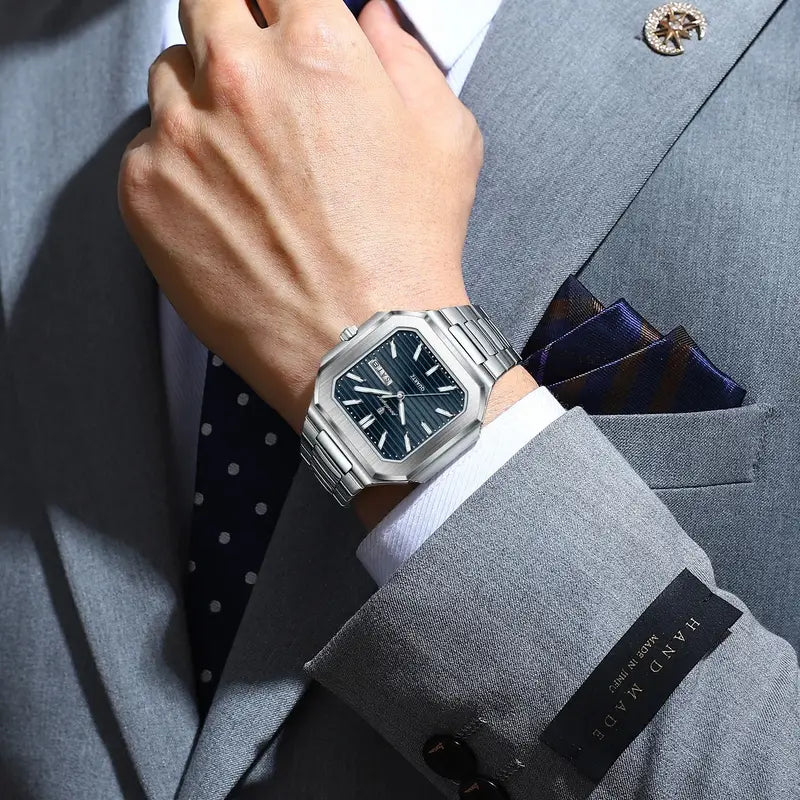 Men's Waterproof Luminous Quartz Wristwatch with Date & Steel Strap