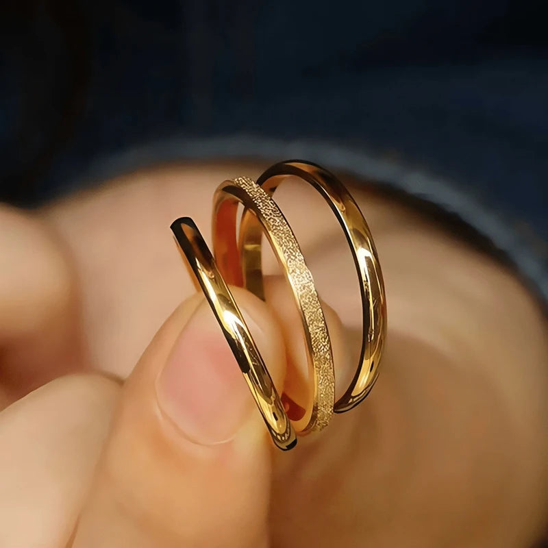 Vintage 3-Piece Gold Plated Stainless Steel Stacking Rings Set for Women