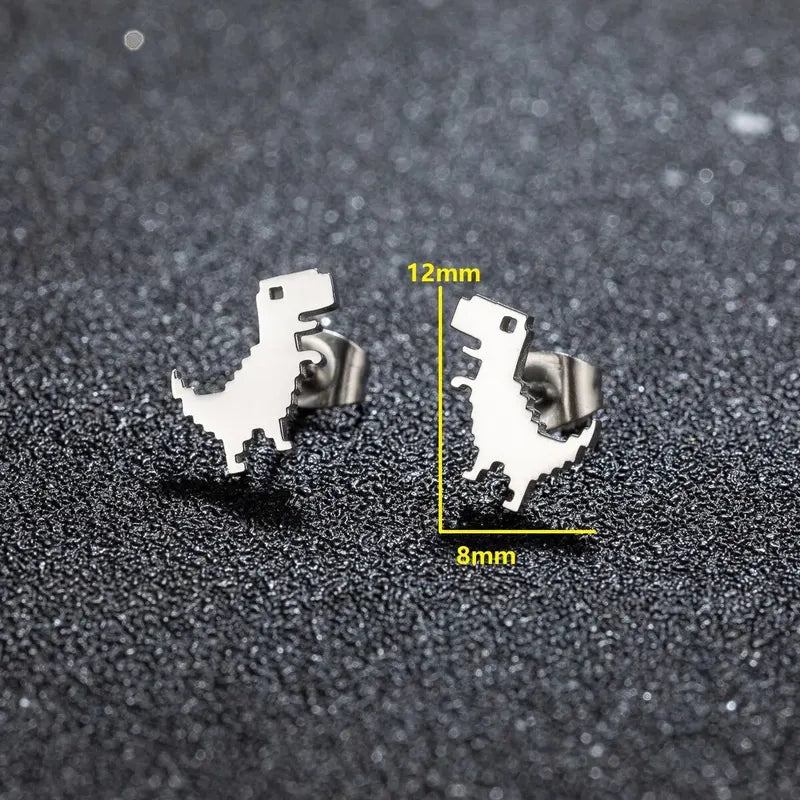 Minimalist Cute Dinosaur Stud Earrings for Women and Girls - Stainless Steel Jewelry Gift Set