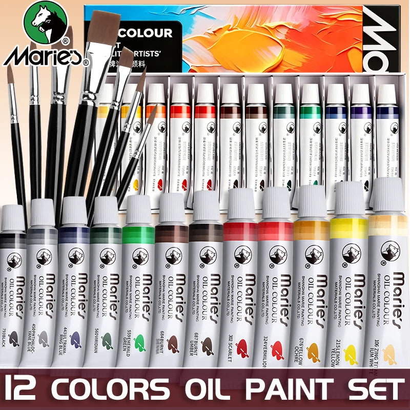 19 pcs Oil Paint Kit with 12 Colors & 7 Brushes - Vibrant Oil Painting Set for Artists