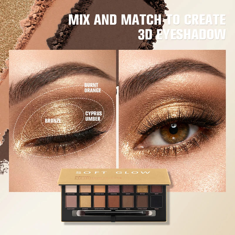14-Color Soft Glow Eyeshadow Palette with Matte & Shimmer Shades - Long Lasting Natural Eye Makeup