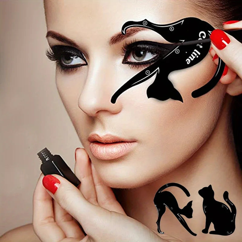 Eyeliner Stencils Set for Smoky Eyes & Winged Cat Eye Makeup - Beginner Friendly, Chemical-Free, 4 Pairs