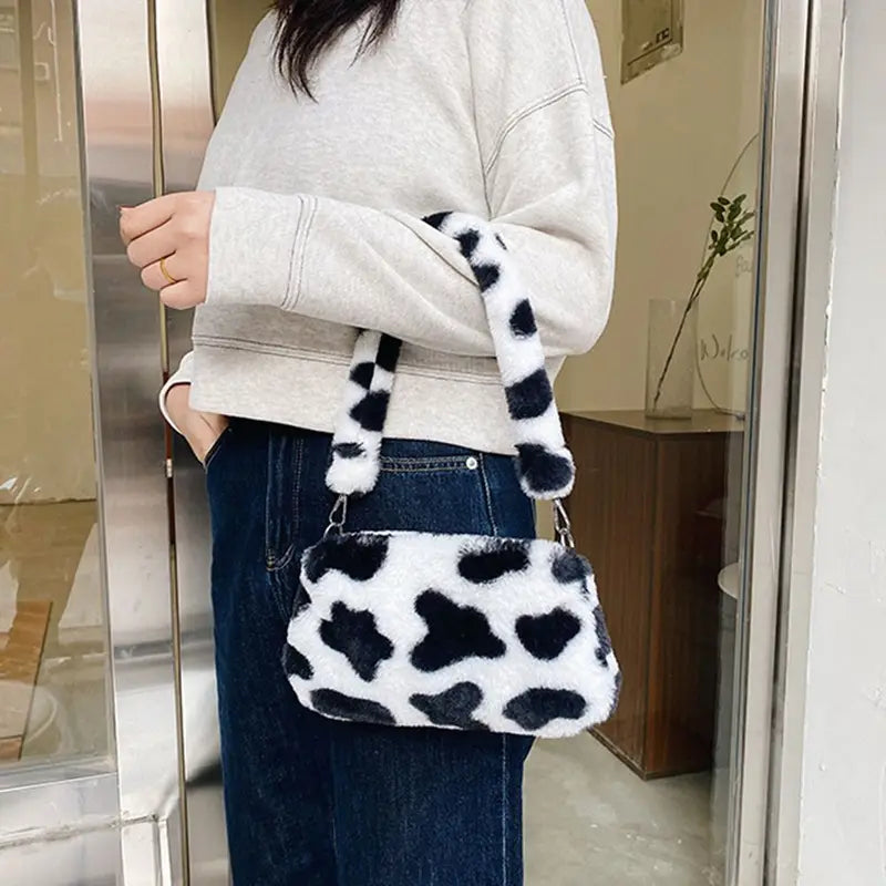 Women’s Animal Print Faux Fur Shoulder Bag Crossbody Messenger Purse