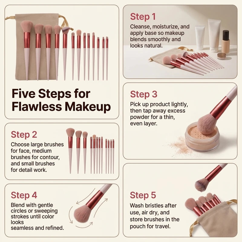 13-Piece Makeup Brush Set with Soft Synthetic Fibers for Eye Shadow Foundation Blush