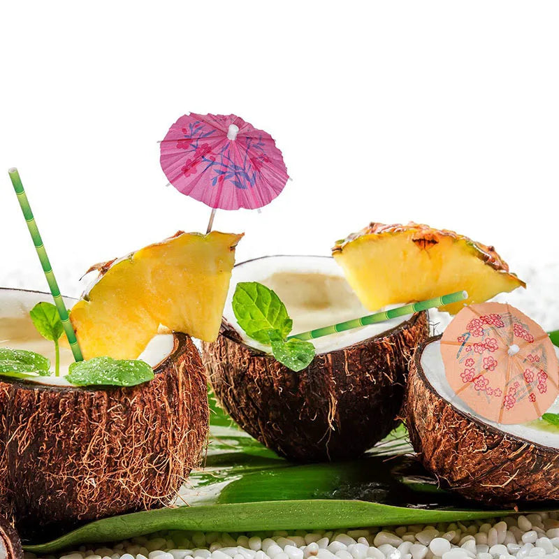 50Pcs Tropical Paper Umbrella Cocktail Picks & Cupcake Toppers for Parties
