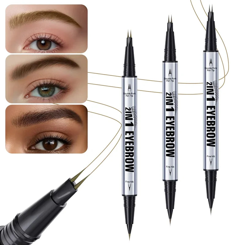Waterproof Curved Eyebrow Pencil Set with Precise Brush and Fork Tip for Natural Makeup