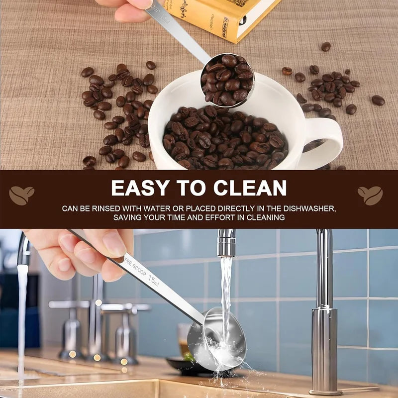 Stainless Steel Coffee Scoop with Long Handle - Measuring Spoon for Kitchen & Cafe