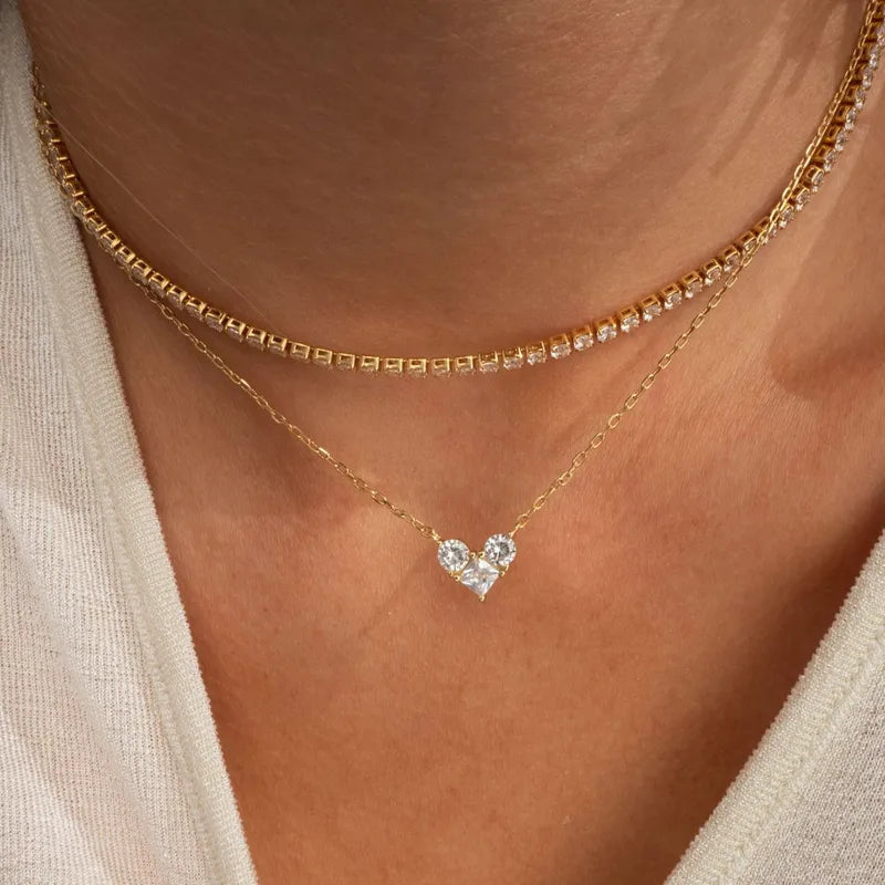 Gold Plated Stainless Steel Tennis Bracelets & Necklaces Set Women Zirconia CZ Jewelry