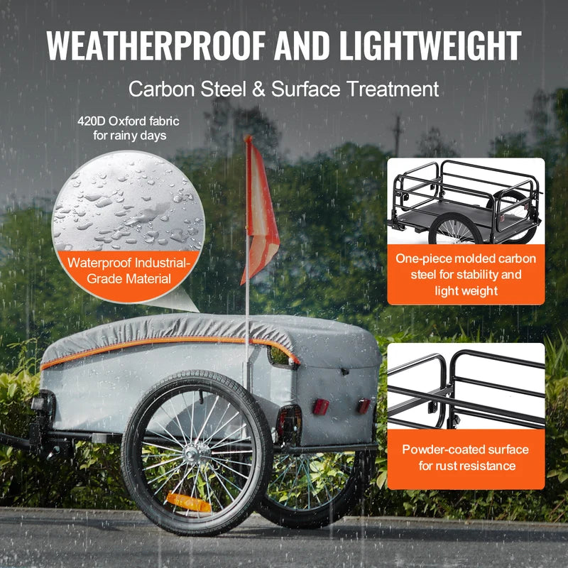 Foldable Bike Cargo Trailer 100lb Capacity Waterproof Cover for 22-28 Inch Bikes