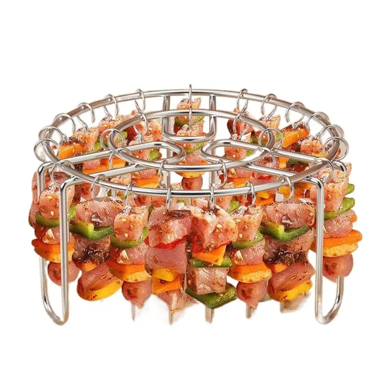 Stainless Steel Vertical Grill Rack with Detachable Skewer Holder for Barbecue and Air Fryer