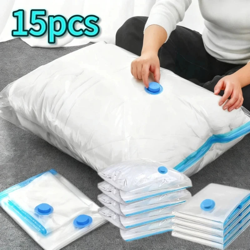 Vacuum Compression Storage Bags for Clothing and Bedding - Large Capacity, Airtight, Reusable