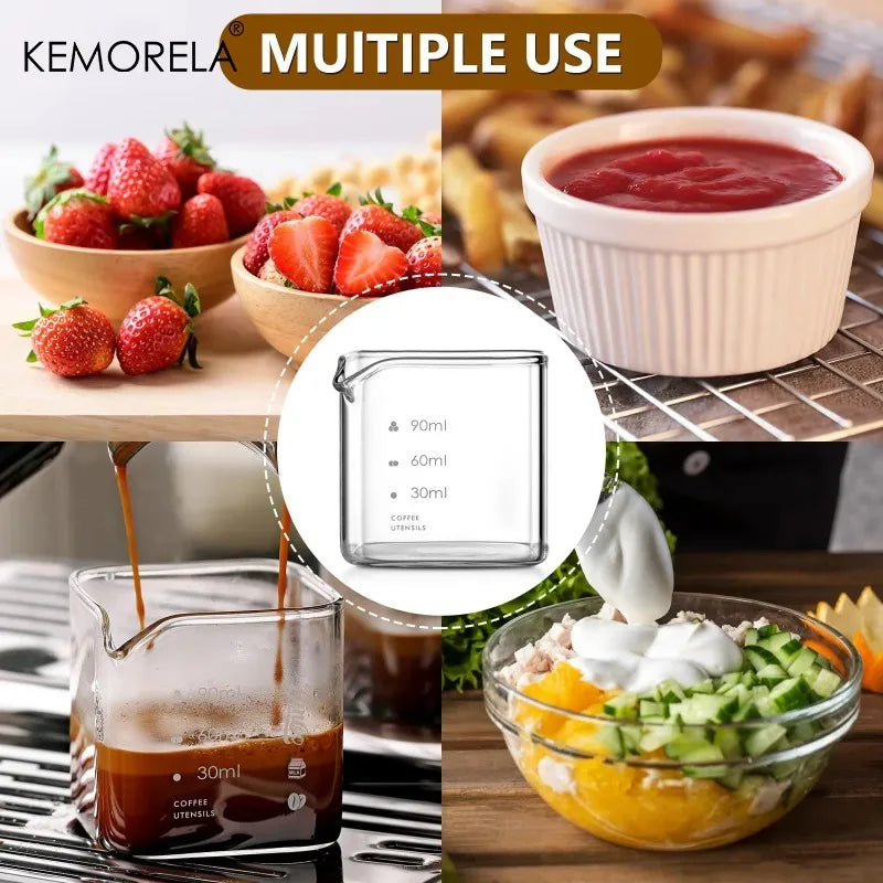 Measuring Pitcher Mug Set - Clear Borosilicate Glass, 90/120ml Espresso Cups
