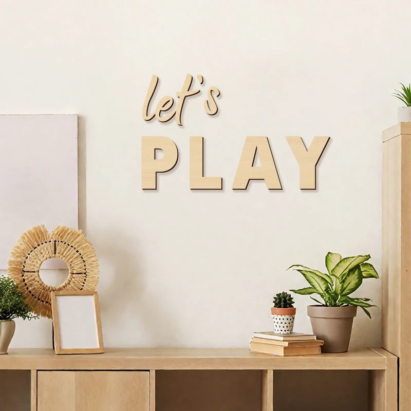 Let's Play Wooden Wall Sign for Playrooms and Bedrooms - Nursery Wall Decor