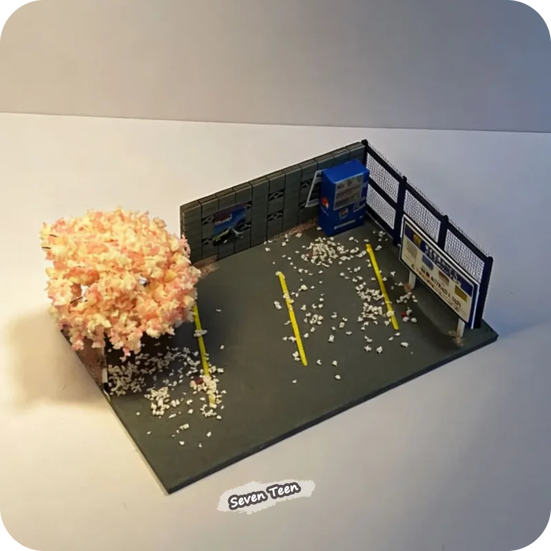 1:64 Car Model Simple Scene - Handmade Desk Ornament with Parking Display Base