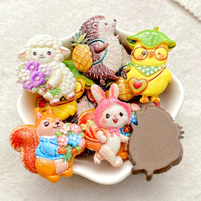 10PCS Mixed Resin Cartoon Animal Cabochons for Scrapbooking & DIY Crafts