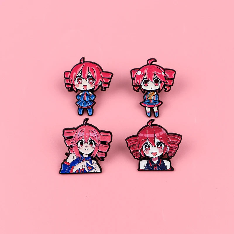 Cute Anime Girl Enamel Pin Set - Cartoon Pink Hair Badge Brooch Jewelry