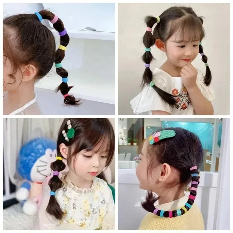 Kids Hair Bands Set - Colorful Nylon Scrunchies and Elastic Hair Ties for Children