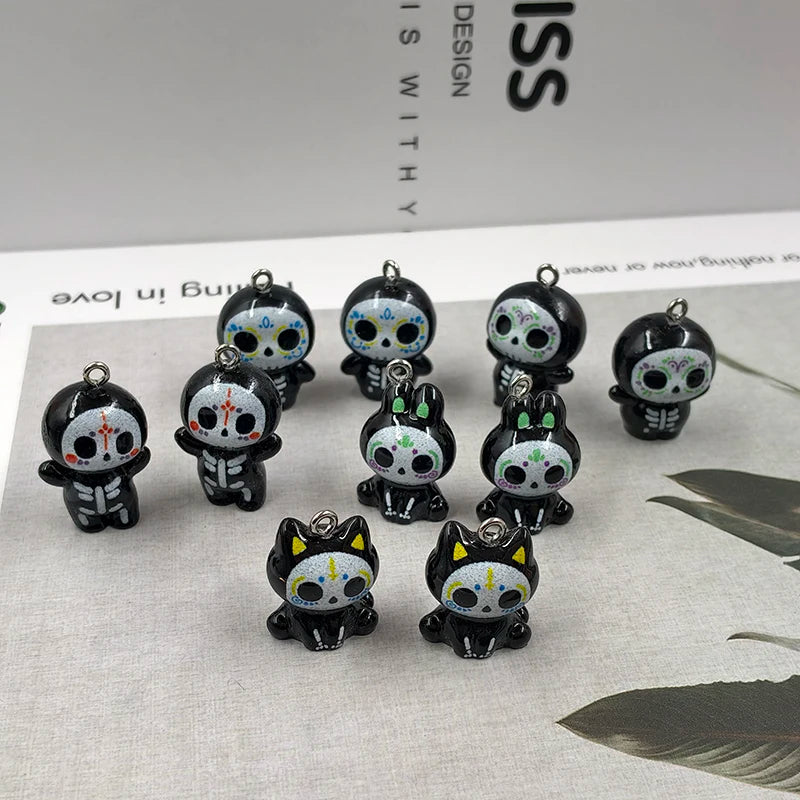 Day of the Dead Skeleton Animal Charms Jewelry Findings 10pcs Halloween Resin Pendants