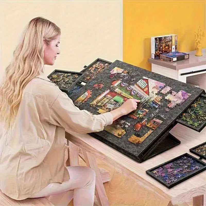 6-in-1 Decorative Puzzle Board with Storage Drawers - Tiltable Desk for 1000 Pieces
