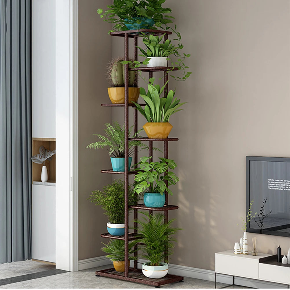 8-Tier Metal Plant Stand with 9 Pot Capacity - Multi-Use Flower Rack & Corner Display