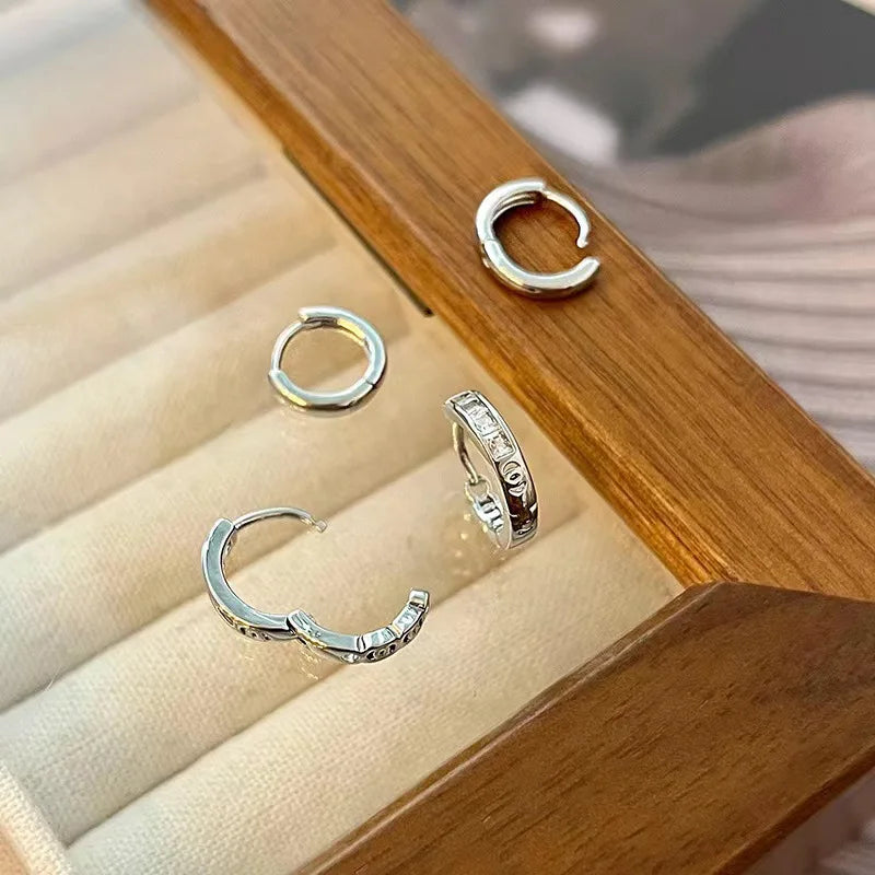 4-Piece Stainless Steel Zircon Hoop Earrings for Women - Trendy Daily Jewelry