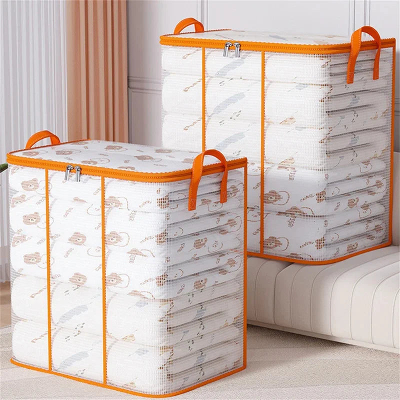 Large Portable Clothing and Quilt Storage Bag with Window - Durable Polyester Organizer