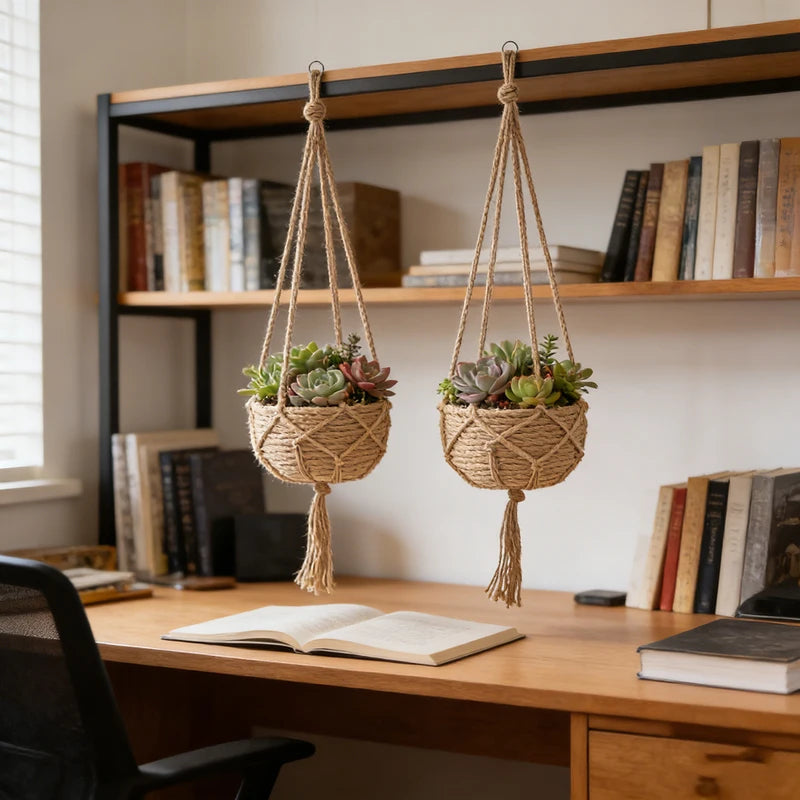 Hanging Flowerpot Basket for Indoor Outdoor Plants - Natural Jute Macrame